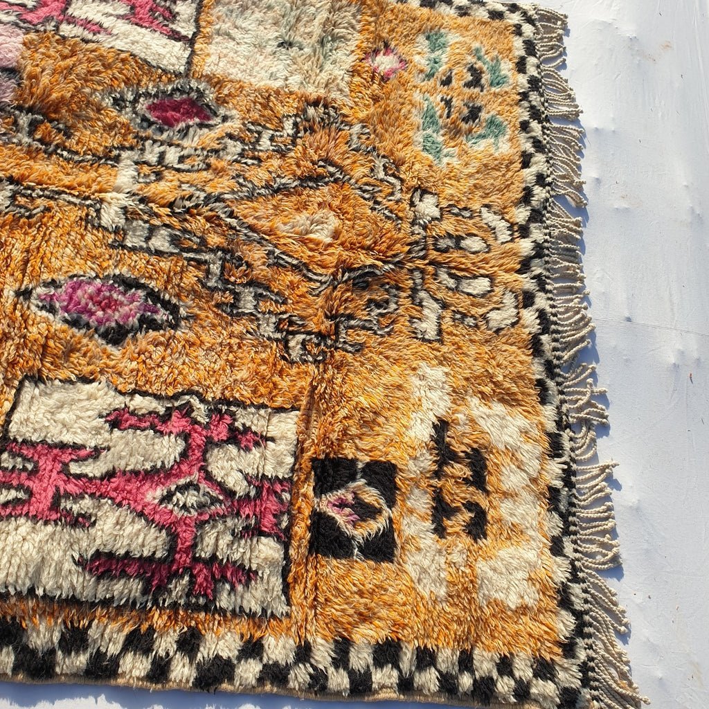 Sarhana - Moroccan Shag Rug Soft & Thick Pink Orange Beni Ourain | High Pile Area Berber Rug | 11'2x6'3 Ft | 3,4x2 m - OunizZ