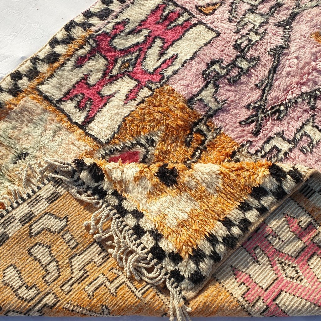 Sarhana - Moroccan Shag Rug Soft & Thick Pink Orange Beni Ourain | High Pile Area Berber Rug | 11'2x6'3 Ft | 3,4x2 m - OunizZ