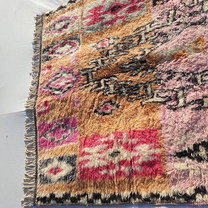 Sarhana - Moroccan Shag Rug Soft & Thick Pink Orange Beni Ourain | High Pile Area Berber Rug | 11'2x6'3 Ft | 3,4x2 m - OunizZ