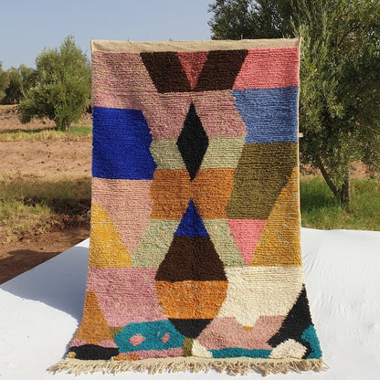 Shabby - Moroccan Rug Boujaad | Colorful Authentic Berber Handmade Bedroom Rug | 8'5x5'2 Ft | 2,60x1,58 m - OunizZ