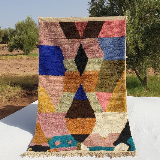 Shabby - Moroccan Rug Boujaad | Colorful Authentic Berber Handmade Bedroom Rug | 8'5x5'2 Ft | 2,60x1,58 m - OunizZ