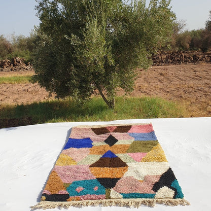 Shabby - Moroccan Rug Boujaad | Colorful Authentic Berber Handmade Bedroom Rug | 8'5x5'2 Ft | 2,60x1,58 m - OunizZ