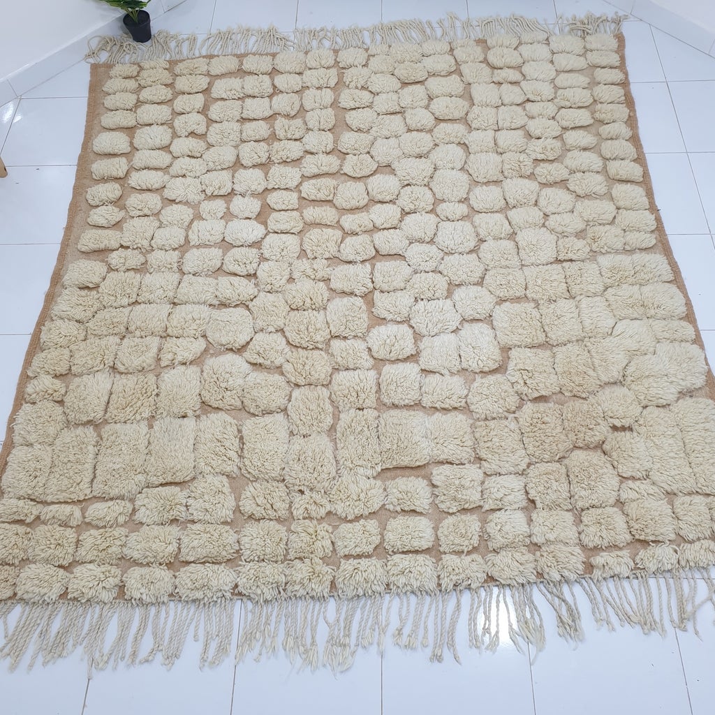 Squared GOUTA (Super Soft Super Thick) | 7'7x7'7 Ft | 2,36x2,36 m | Moroccan Beni Mrirt Rug | 100% wool handmade - OunizZ