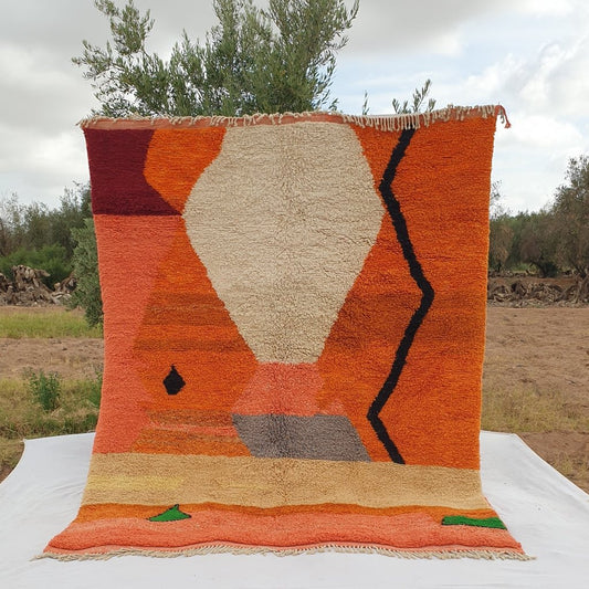 Stani - BENI OUARAIN Moroccan Orange Rug Soft & Thick for Living Room | Moroccan High Pile Area Rug Berber Authentic Wool | 8x10'5 Ft | 320x246 cm - OunizZ