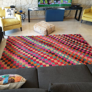 STILA | 6x8'4 Ft | 2,55x1,88 m | Moroccan VINTAGE Checkered Rug | 100% wool handmade - OunizZ