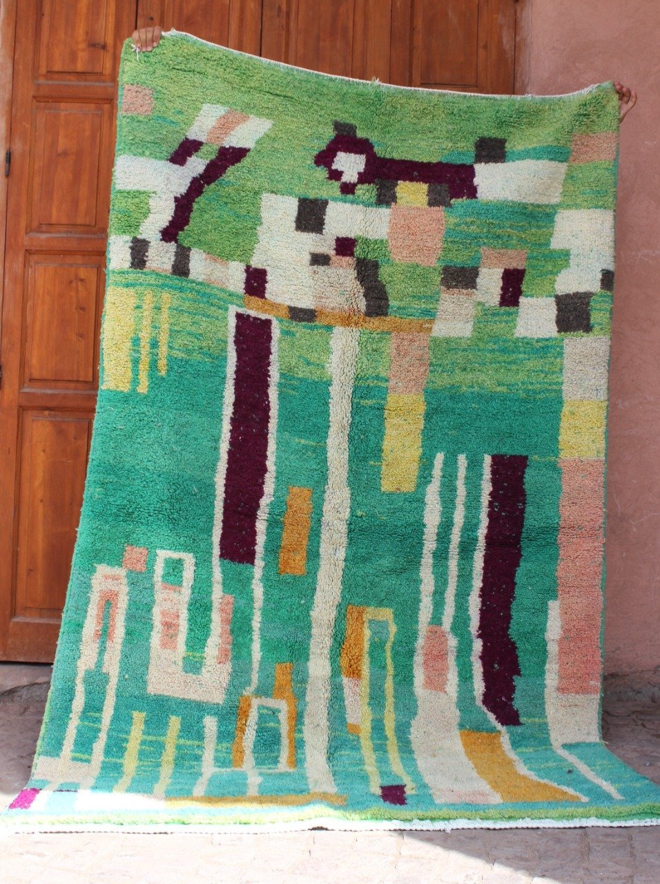 TADNUT | Boujaad Green Rug | 100% wool handmade in Morocco - OunizZ