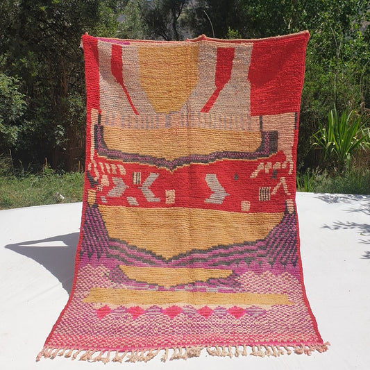 Taliha - Moroccan Boujad Berber Rug | Colorful Authentic Handmade Bedroom Rug | 8'5x5'7 Ft | 2,58x1,74 m - OunizZ