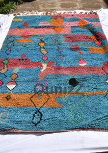 TAMELALT | 8'4x4'92 Ft | 256x150 cm | Moroccan Blue Rug | 100% wool handmade - OunizZ