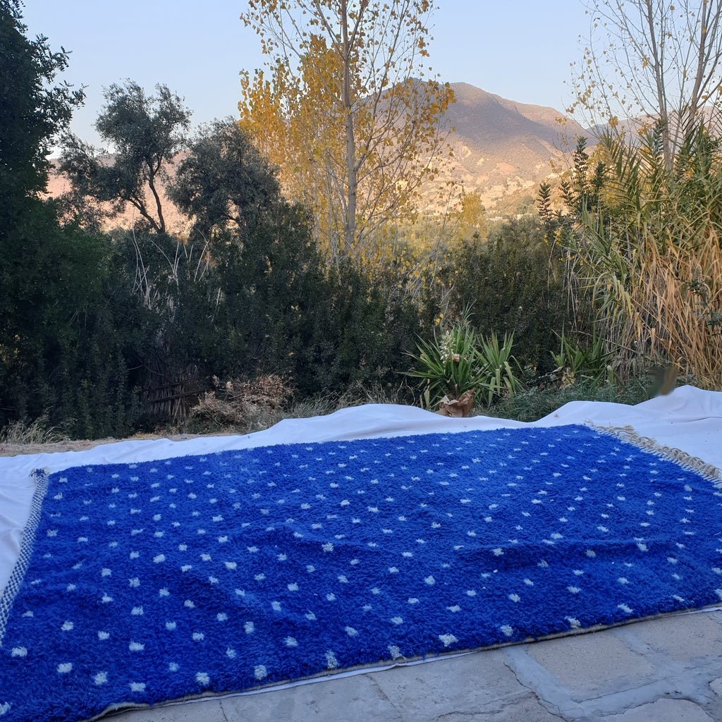 Tazrakt - BENI OUARAIN Moroccan Blue Rug Soft & Thick for Living Room | Moroccan High Pile Area Rug Berber Authentic Wool | 8x10'8 Ft | 330x242 cm - OunizZ