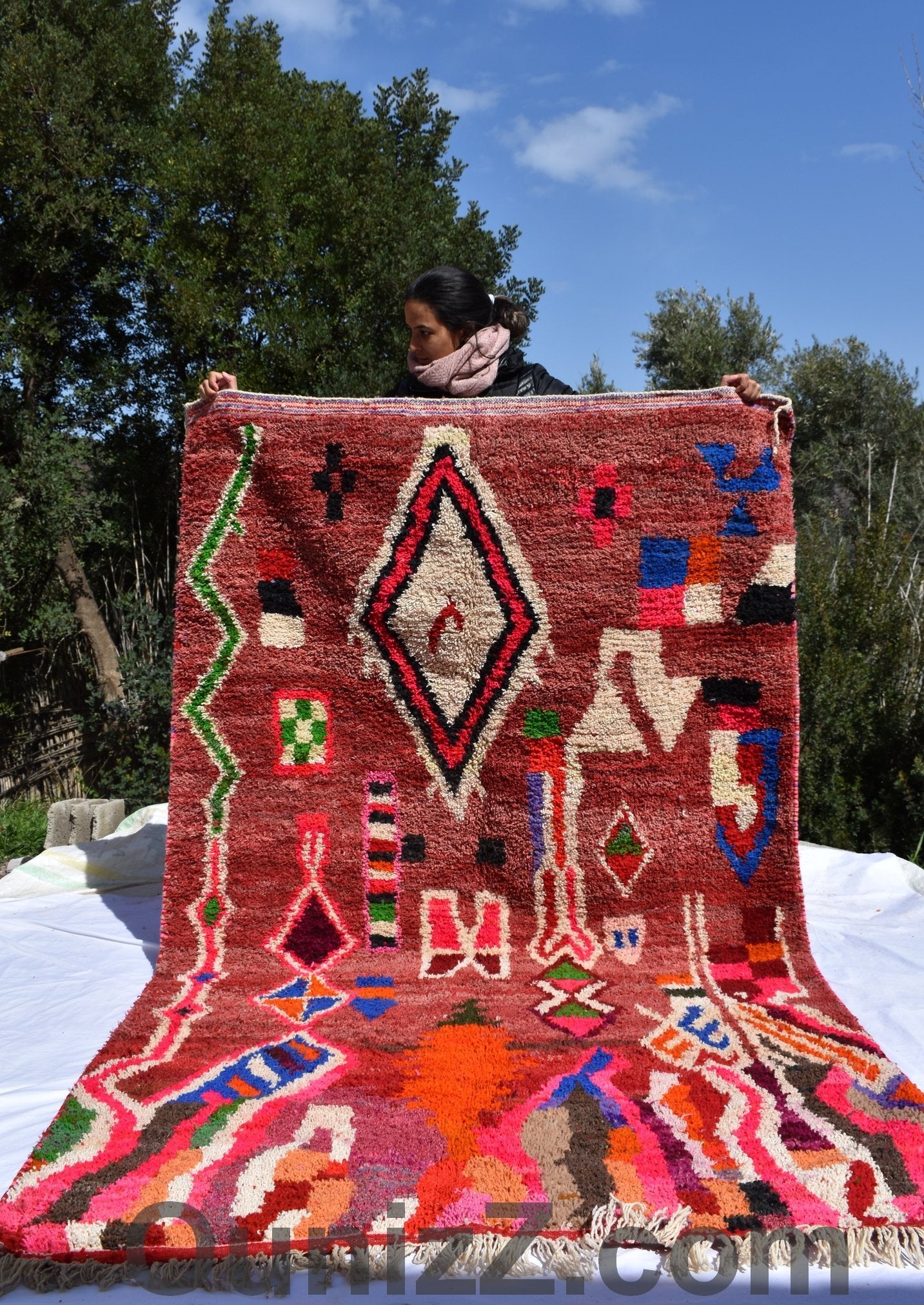 TIWALINE | 9'02x5'12 Ft | 275x156 cm | Moroccan Red Rug | 100% wool handmade - OunizZ