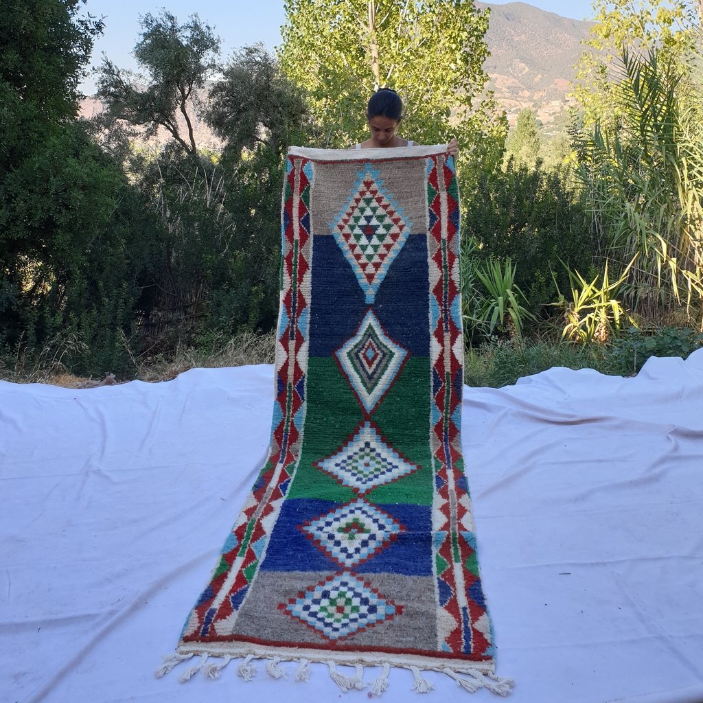 WADY Runner | 9'4x2'9 Ft | 2,86x0,87 m | Moroccan Colorful Rug | 100% wool handmade - OunizZ