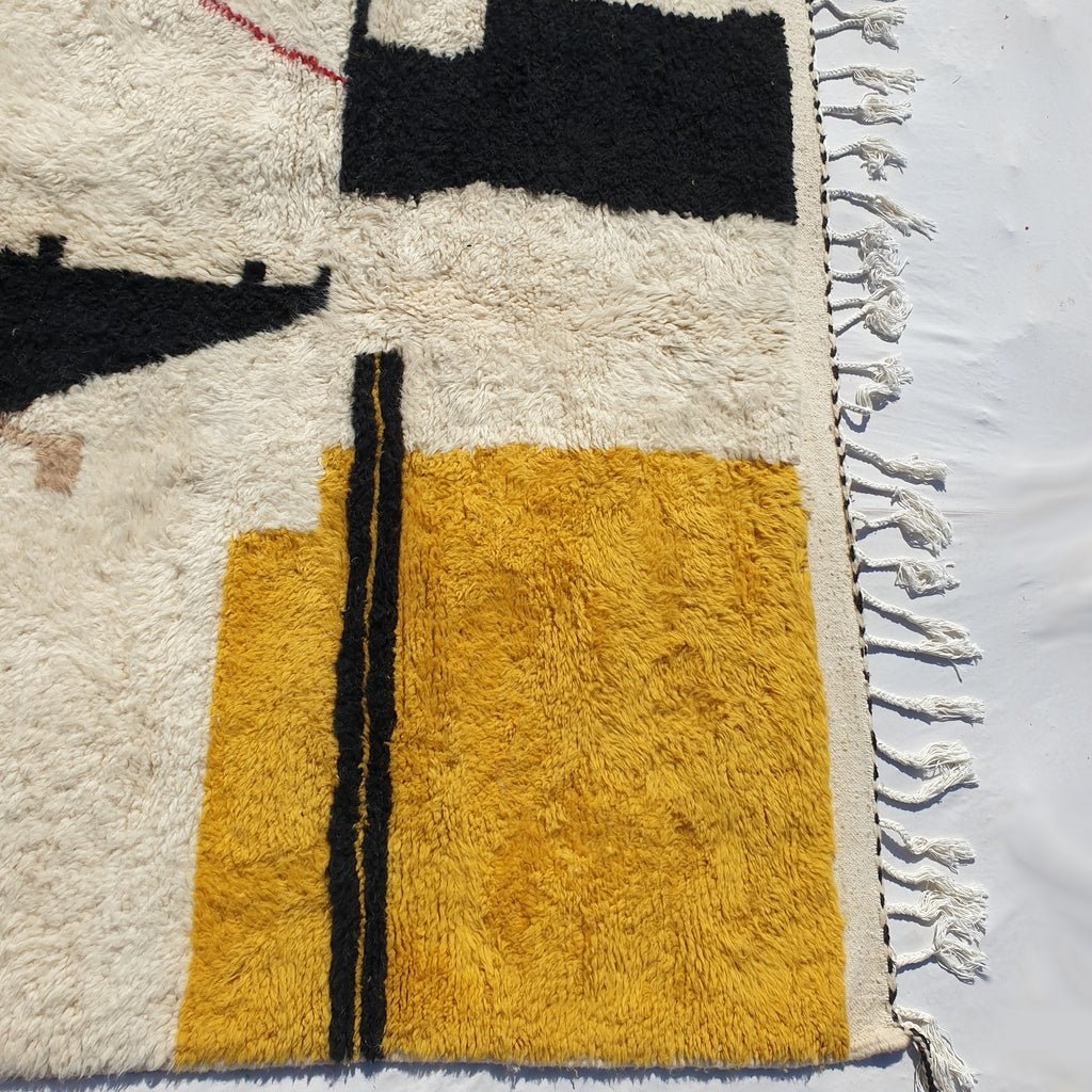 Wahida Moroccan Rug Beni Ourain White and Yellow Mustard | 9'80x6'80 Ft | 300x207 cm | 100% wool handmade - OunizZ