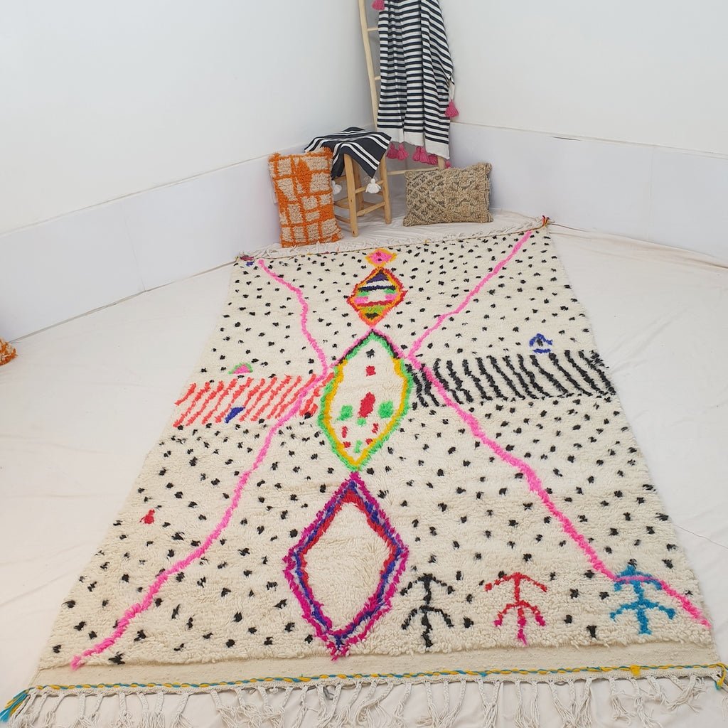 White Azilal Moroccan Rug | Berber Moroccan Rug | Moroccan Living room Rug | Authentic Handmade Moroccan Wool Rug | 321x183 cm | 10'5x6 ft - OunizZ