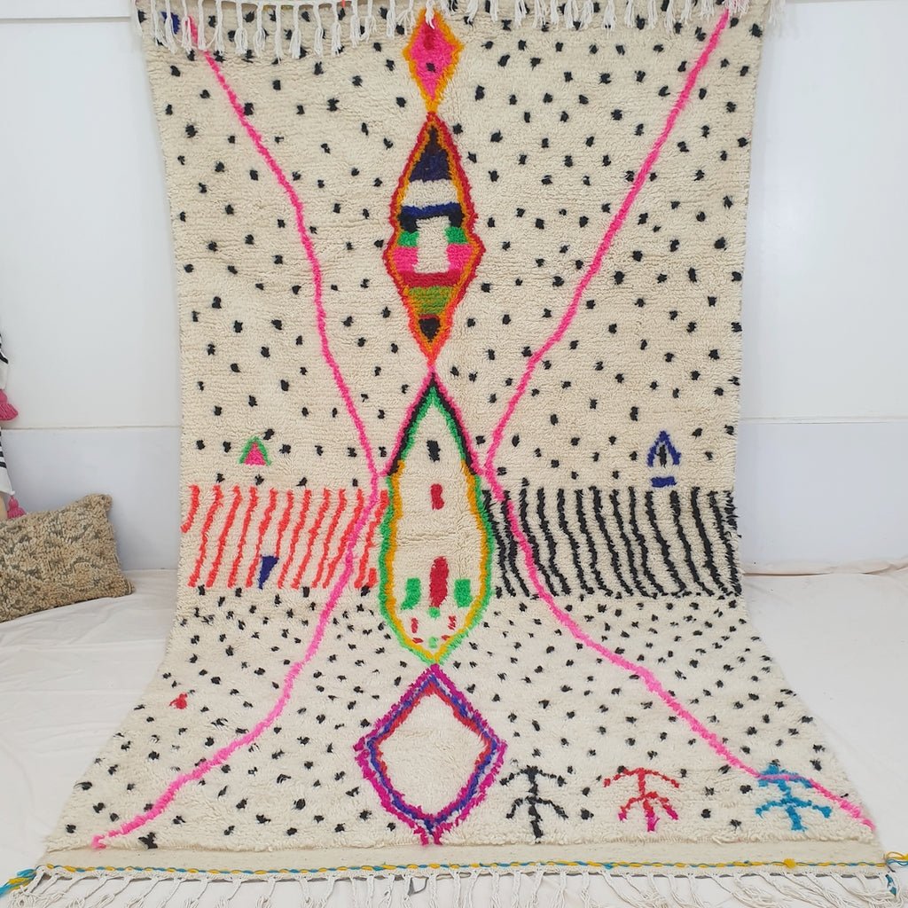 White Azilal Moroccan Rug | Berber Moroccan Rug | Moroccan Living room Rug | Authentic Handmade Moroccan Wool Rug | 321x183 cm | 10'5x6 ft - OunizZ