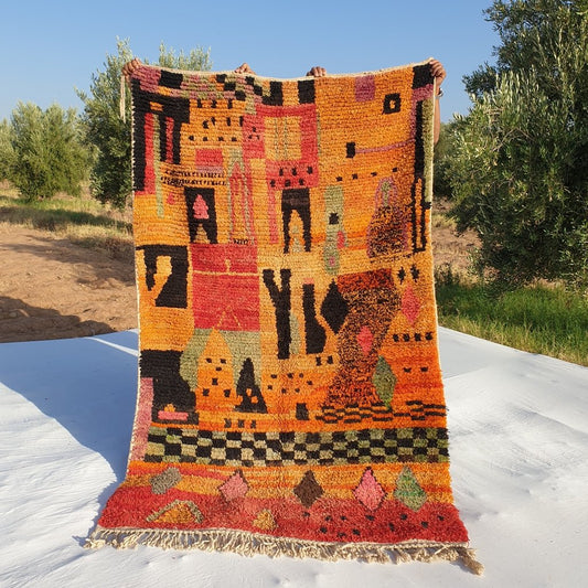 Zadaina - Moroccan Rug Boujad | Colorful Authentic Berber Handmade Bedroom Rug | 8x5 Ft | 2,45x1,52 m - OunizZ